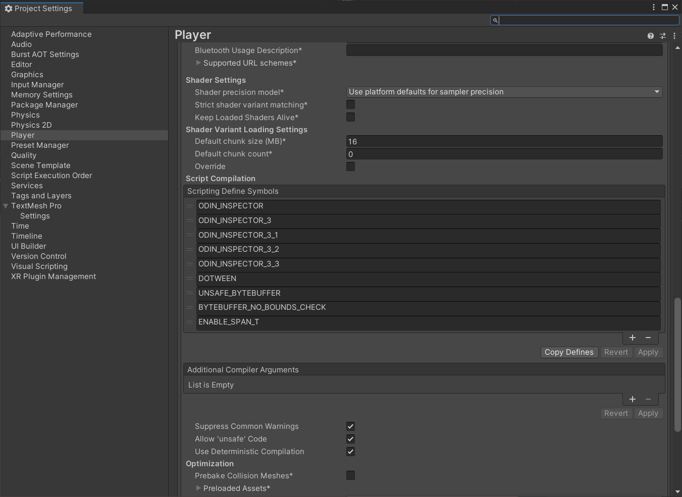 Unity Project Settings 中配置 FlatBuffers 脚本宏并启用不安全代码